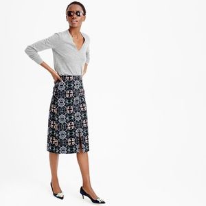J. Crew Black A-Line Midi Skirt in Mirrored Floral